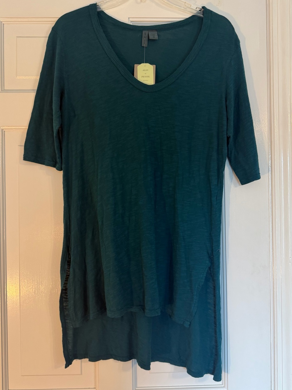 Anthropologie Left of Center V Neck Tunic T Shirt Size XS Teal NWT Slub